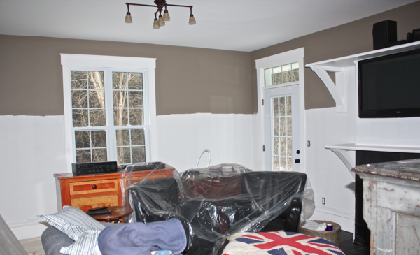 family room primed for wainscoting