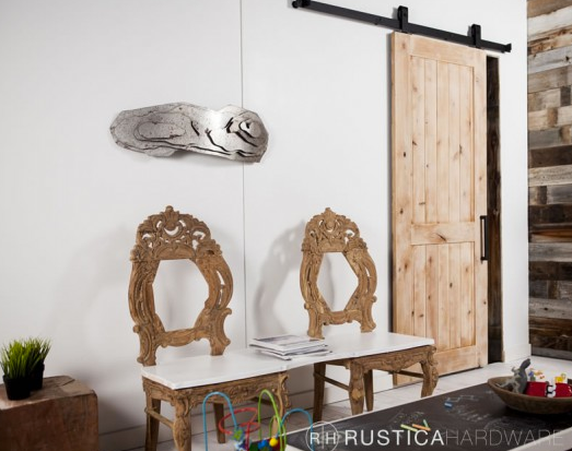 Top Mount Modern Industrial barn door track system from Rustica Hardware used for Client Diaries- Master Bathroom CynthiaWeber.com