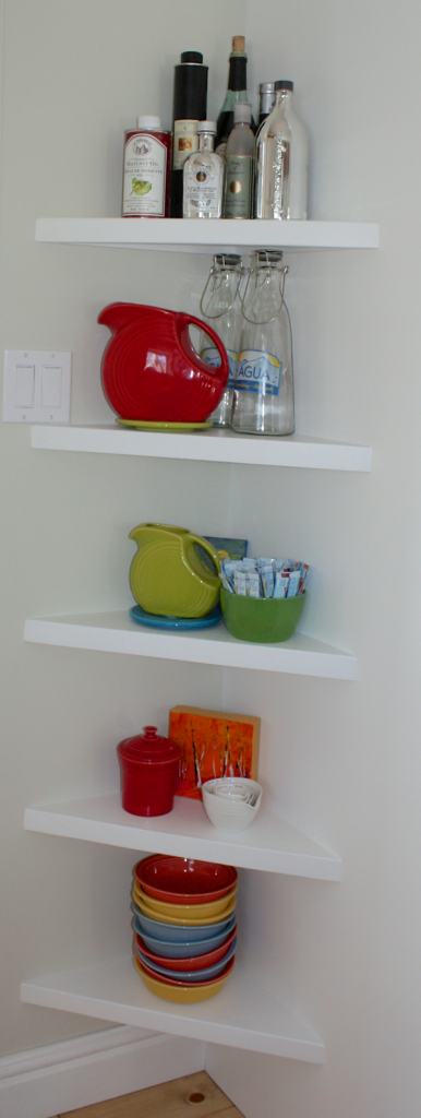 simple open shelves beside fridge… CynthiaWeber.com