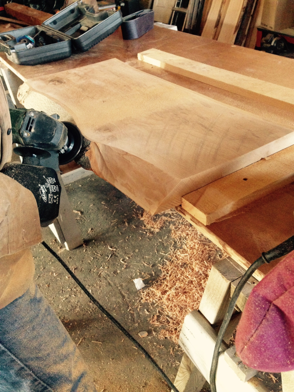 Kent working on live edge pieces in the barn… cynthiaweber.com