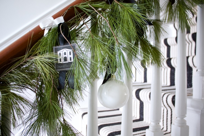 The staircase at BannockBurn 1878 dressed for the holidays