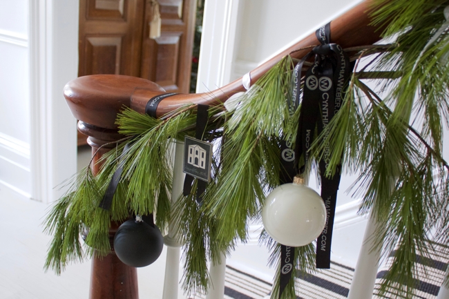 staircase dressed for the holidays at BannockBurn 1878... CynthiaWeber.com